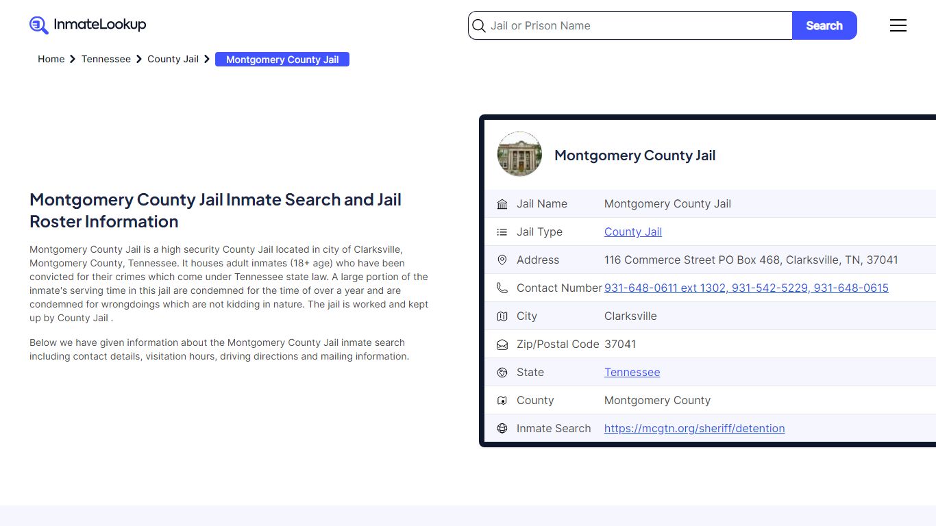 Montgomery County Jail Inmate Search - Clarksville Tennessee - Inmate ...
